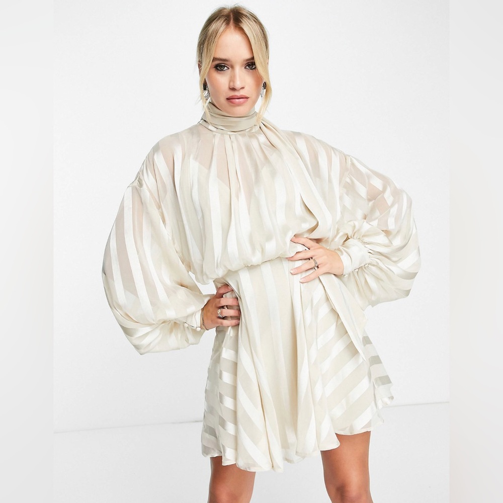 ASOS cream high neck mini dress